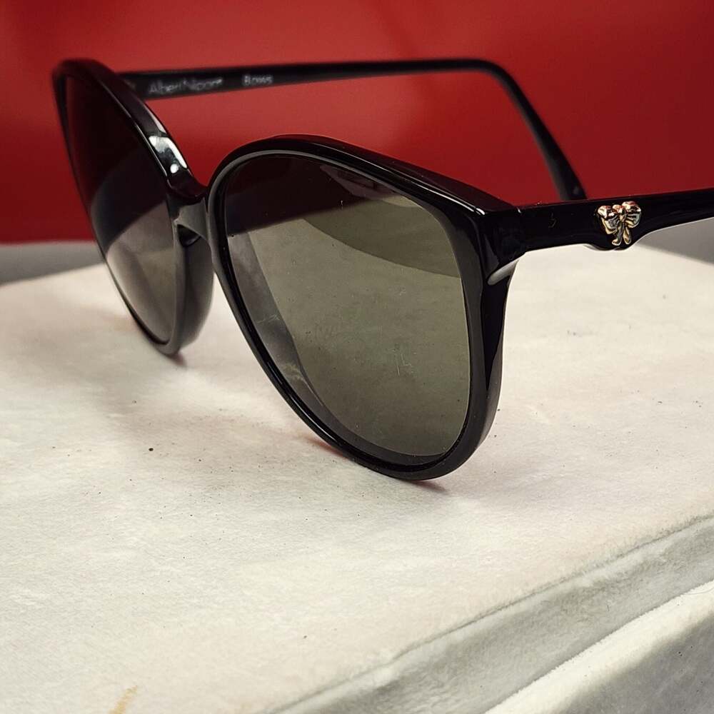 Albert Nipon Bows Black Sunglasses with Gold-Tone Bow Accents